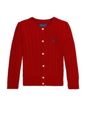 Polo by Ralph Lauren Girls' Bright Red Cable Knit Button Cardigan